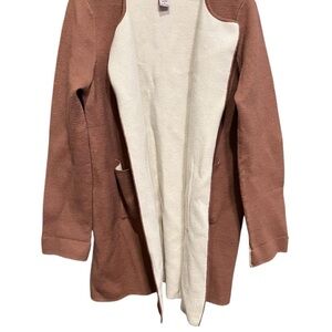 Women's Brown and Cream Open Front Cardigan Sweater